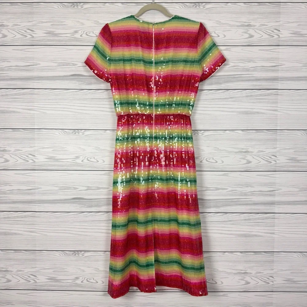 J. Crew Short Sleeve Sequin Midi Dress Watermelon Stripe NWT Size 4 - Picture 11 of 11